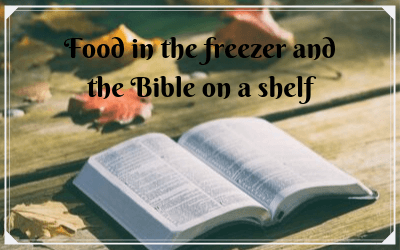 Food in the freezer and the Bible on a shelf